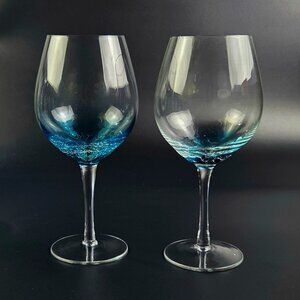 Vintage - Red Wine Teal Blue Crackle by Pier 1 - Set of 2 - 8 5/8" Tall